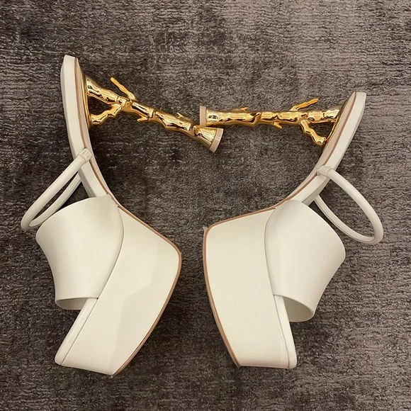 Cult Gaia White Heels Gold Bamboo - Picture 3 of 10